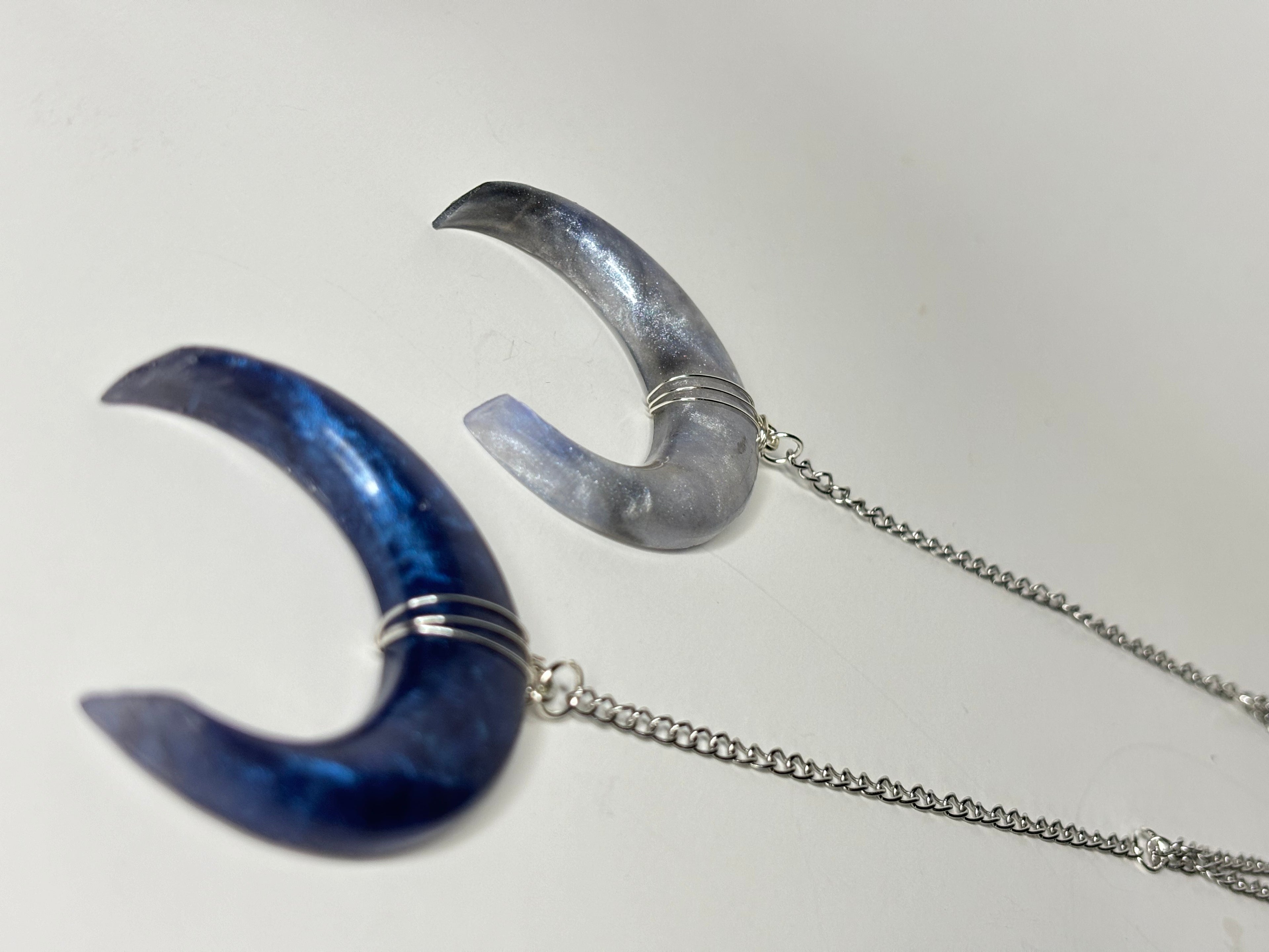 Wire wrapped resin charm cresent moon necklaces